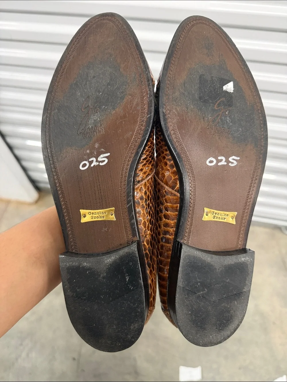 Giorgio Brutini Brown Snake-Embossed Loafers with Olive and Black Accents